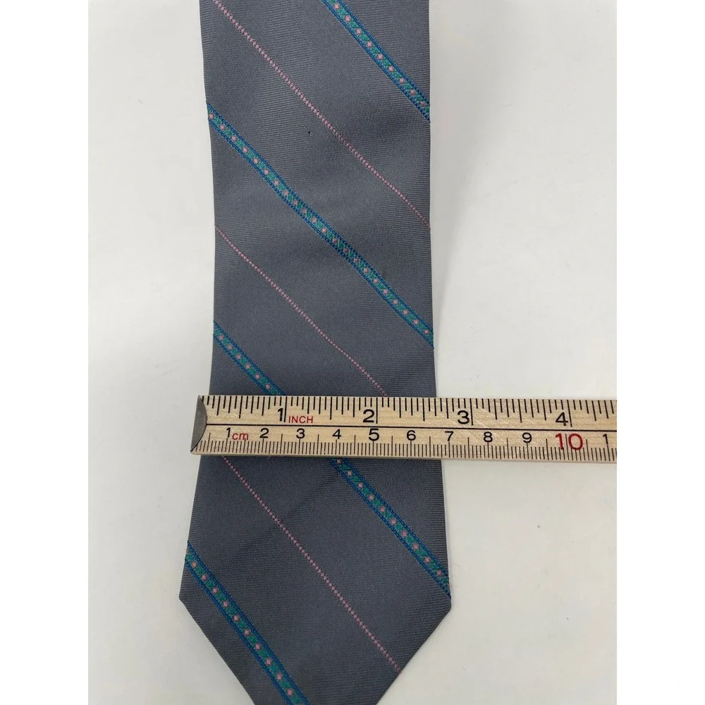 VTG Mervyns Men Collection Necktie Gray Teal Pink Diagonal Striped 90s Retro Tie